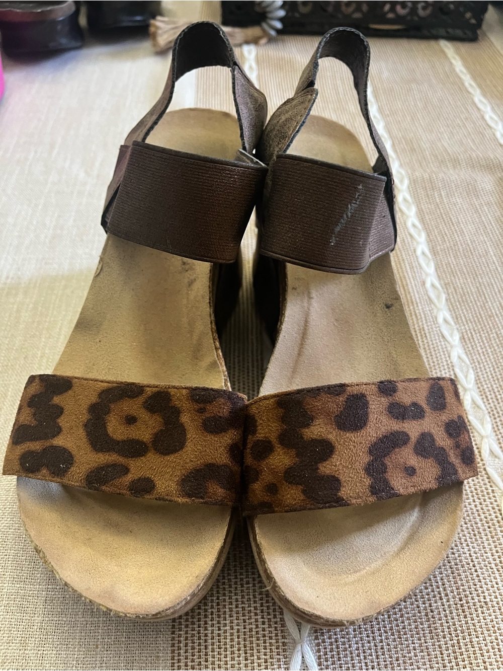 Pierre Dumas Brown Leopard Print Slingback Sandals- Size 8